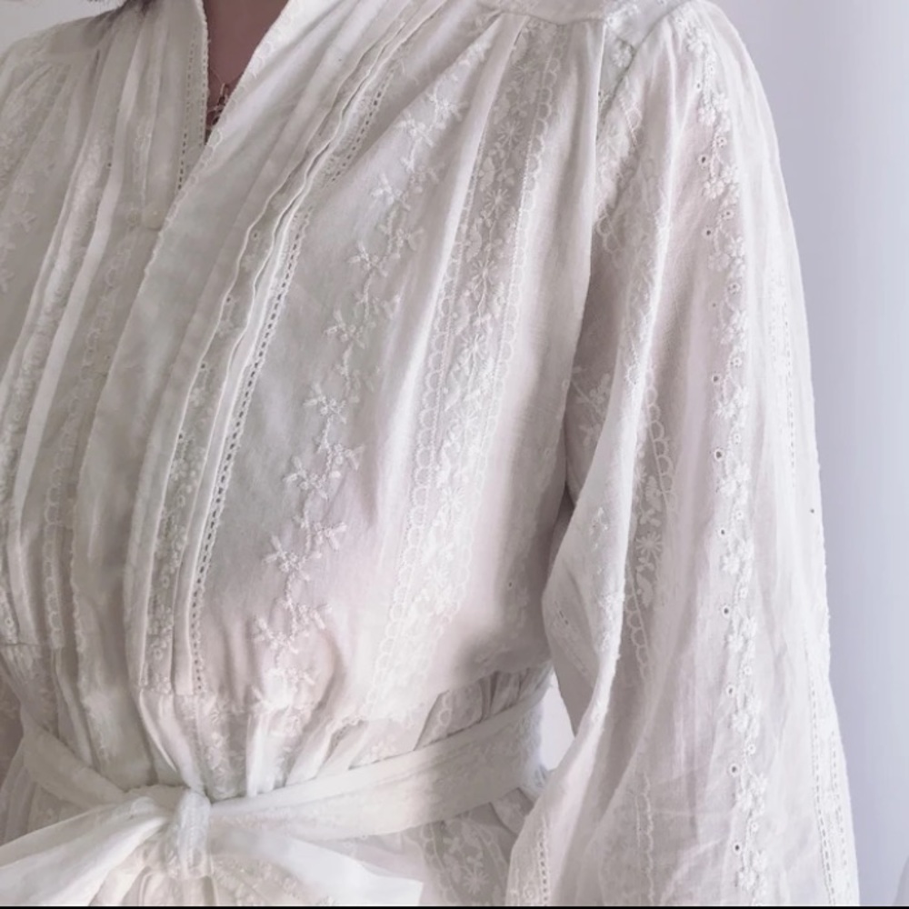SOLD OUT White Button Up Ruffle Embroidered Floral Dress - Picture 8 of 12